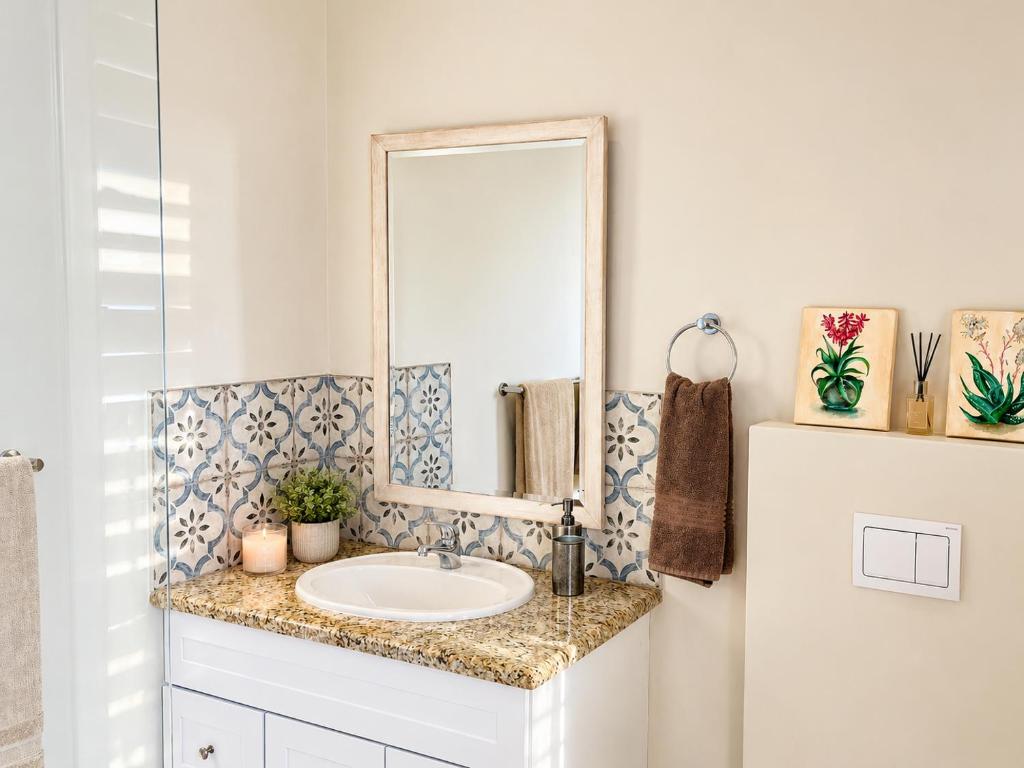 Patterned bathroom vanity at Tremezzo Plett